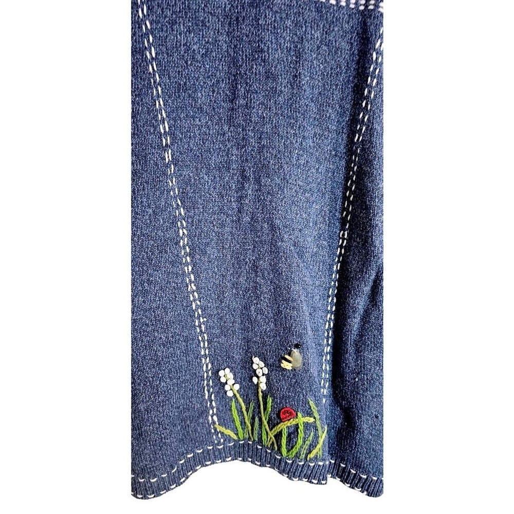 VTG QUACKER FACTORY Embroidered Butterflies & Honey Bees Blue Sweater Vest Sz 3X - Picture 7 of 11